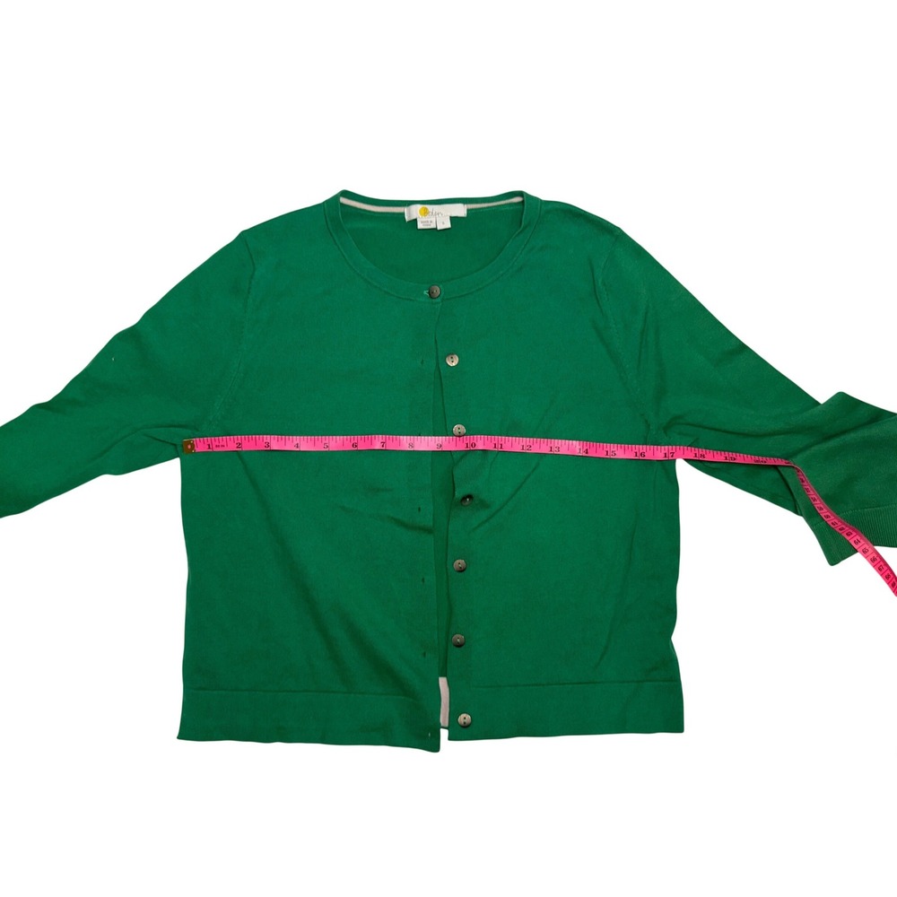 Boden Green Crew Neck Button Front Cardigan 3/4 Sleeve Preppy Cotton Knit Small - Picture 3 of 4